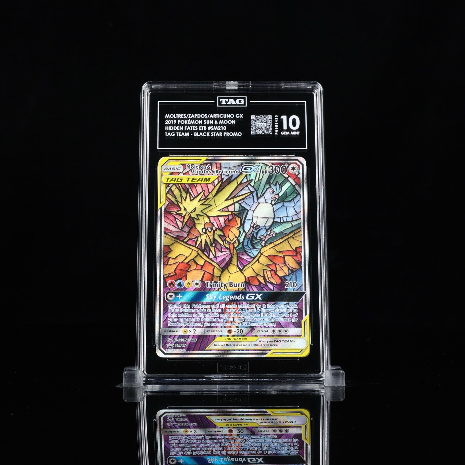 Pokémon Moltres Zapdos Articuno Tag Team GX SM210 TCG Promo ETIQUETA 10 Gemas Como Nuevo