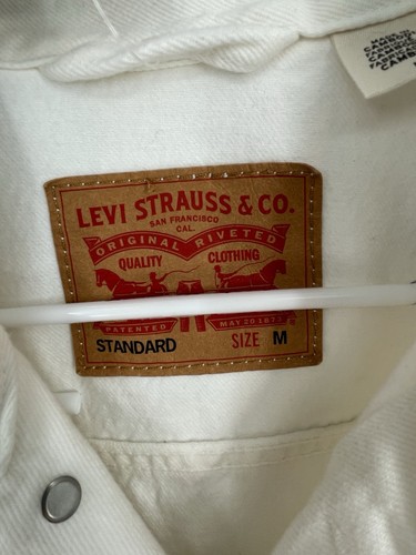 Levis Jacket Mens Medium Denim Trucker Jacket Color White 723340292 Irregular - Picture 4 of 13