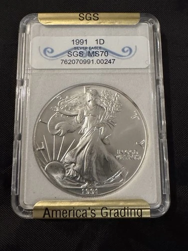 1991 American Silver Eagle $1 – 1 oz .999 Silver – by SGS – BU Coin