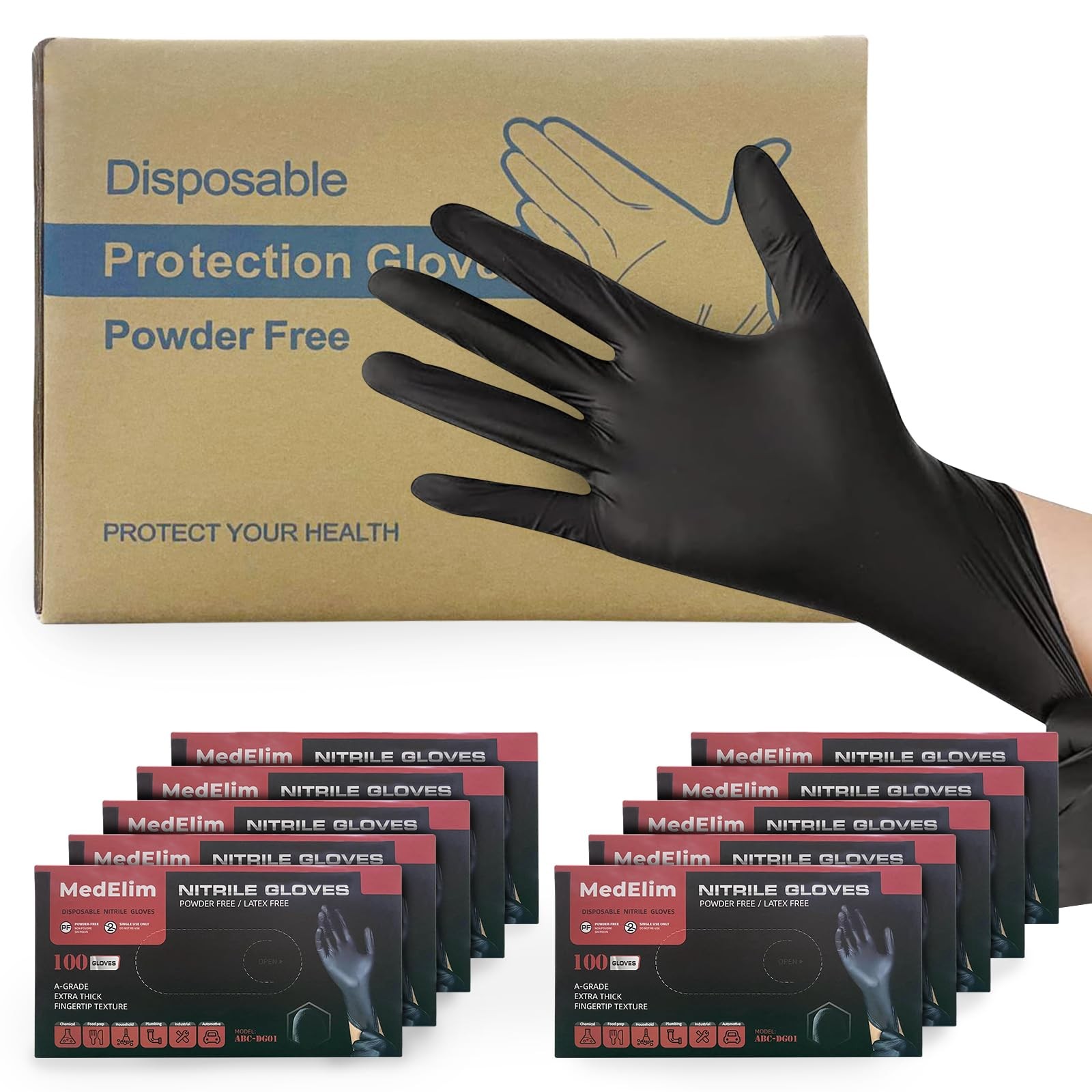 Black Nitrile Gloves XL 5 Mil Disposable Latex Free Powder Free Cleaning Supplies