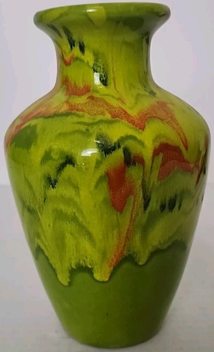 California Pottery Drip Glaze Vase MCM In Lime Green and Orange 467 USA 9" Retro - Picture 3 of 14