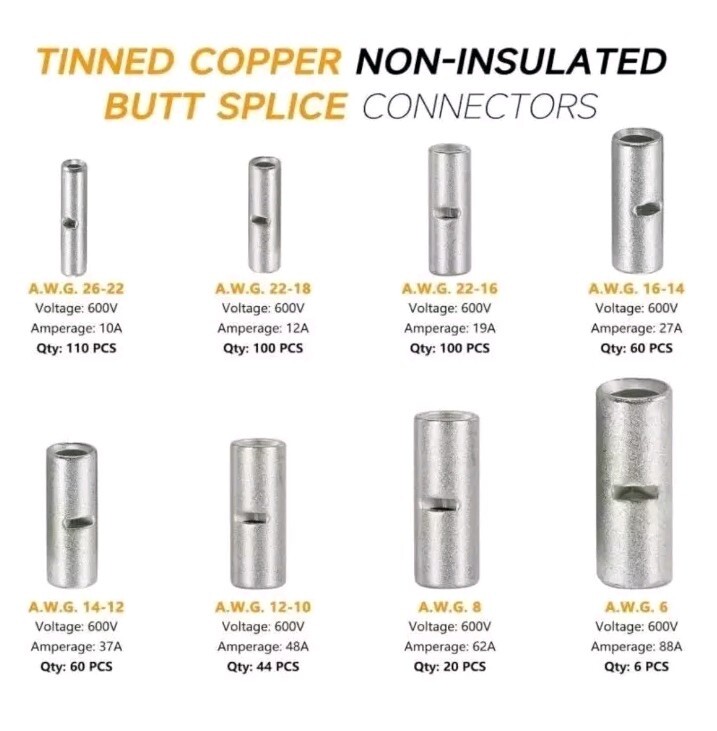 16-14 AWG Non Insulated Butt Splice Connectors - Wire And Supply