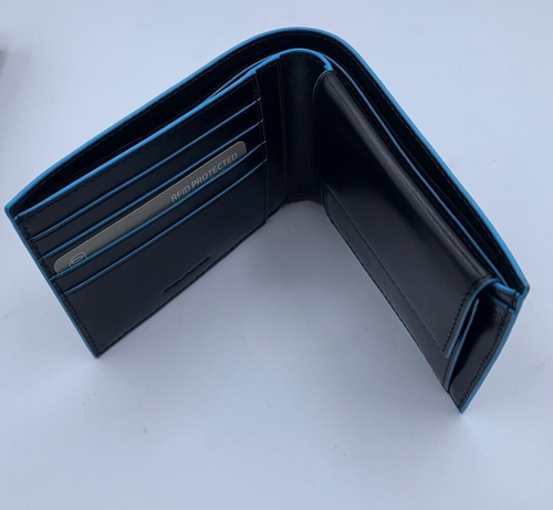 PIQUADRO Cartera Azul Cuadrada, 12 Cm - NEGRO, Acabados Azul - Imagen 5 de 6