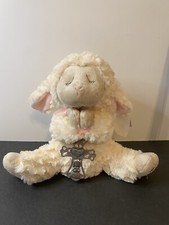 Ganz Serenity Lamb Sheep Plush Stuffed Toy w Crib Cross Pink Bow 10" Sitting NWT