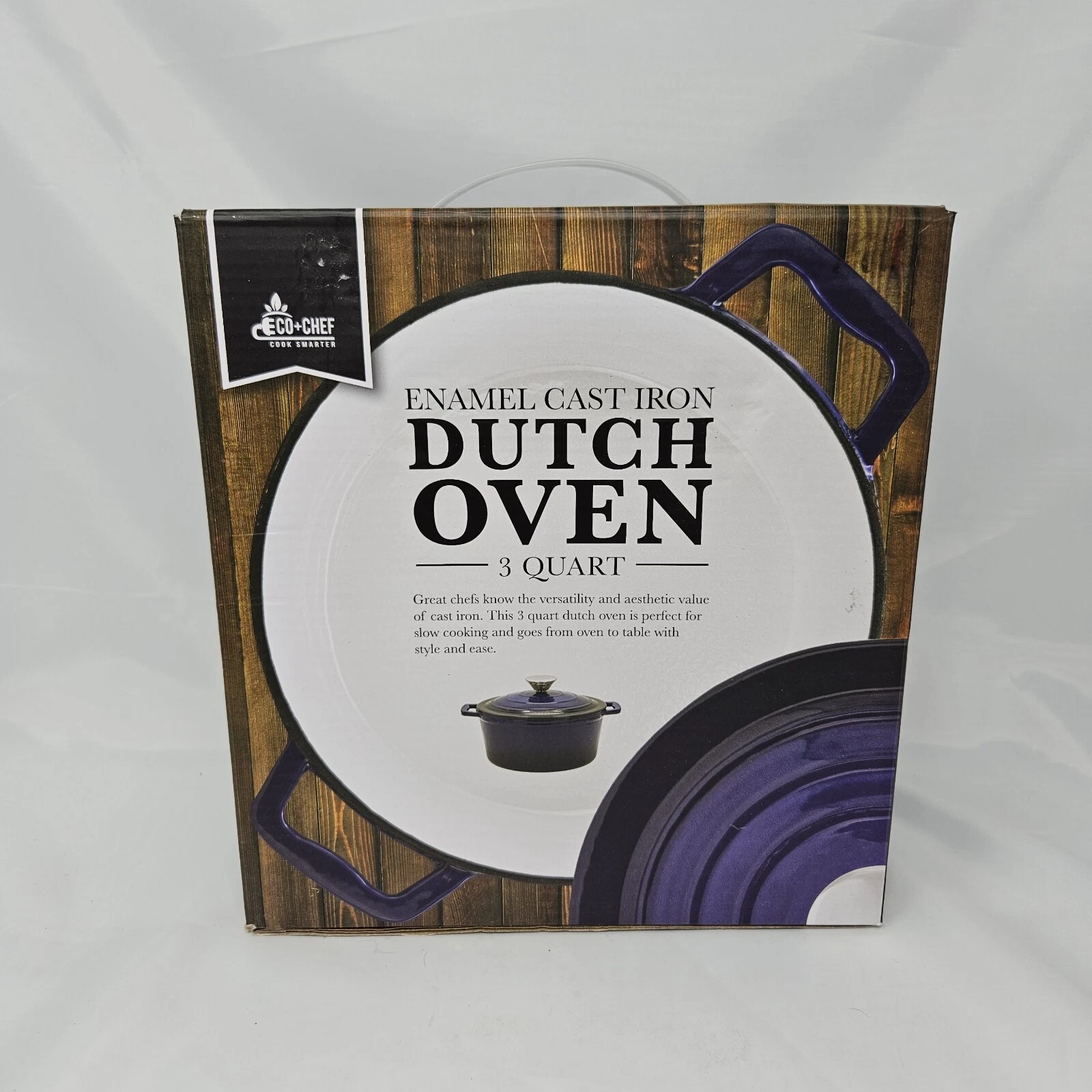 Eco+Chef Enamel Cast Iron Dutch Oven BLUE 3 Quart Oven Safe to 500°F New in Box