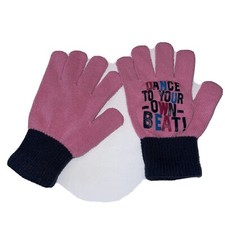Girls Novelty Magic Gloves Dance To Your Own Beat pink W/Navy Cuff
