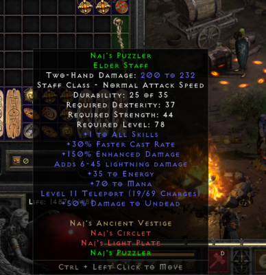 Diablo 2 Naj's Puzzler Elder Staff - Teleport 💥 Xbox PC NL Ladder