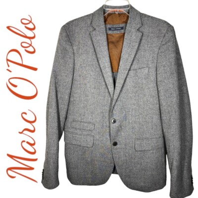 MARC O POLO Men s Wool Blend Slim Fit 2-Button Gray Blazer Jacket, Size 46 (Sm)