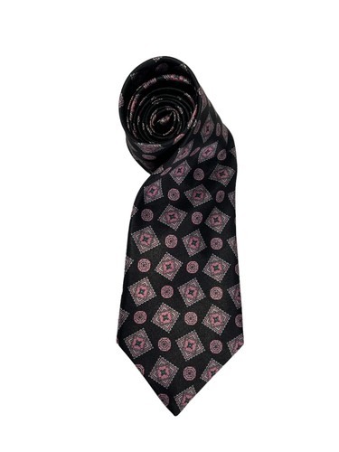 Male Tie Sz 56in by delmani Pink Gray Medallion on Black - Picture 9 of 11