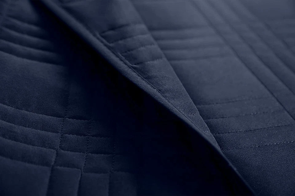 Chezmoi Collection 3-Piece Navy Oversized Bedspread Quilted Coverlet Bedding Set - Image 3 of 4