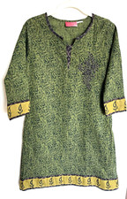 Women's Indian Tunic Design Olive Paisley Print Kurta Kurti Top