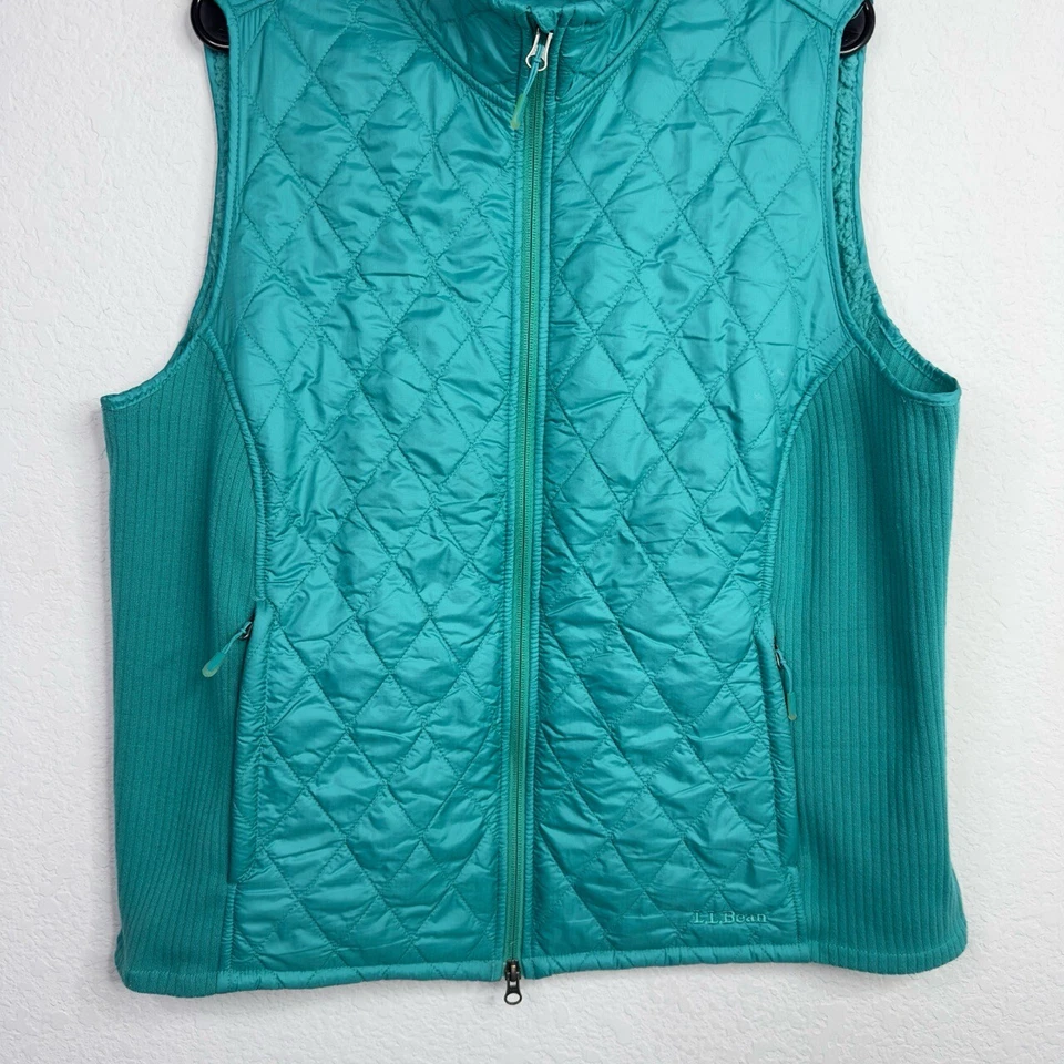 L.L.Bean Vest Womens 1X Teal Quilted Zip Fleece Lined Hiking Outdoor Active - Image 4 of 4