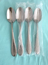 TIBET 4 Soup Spoons Oneida Stainless Flatware 7 1/8" Hammered Pattern #92-244