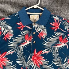 Tasso Elba Island Polo Shirt Mens Medium Blue Floral Short Sleeve Casual Golf
