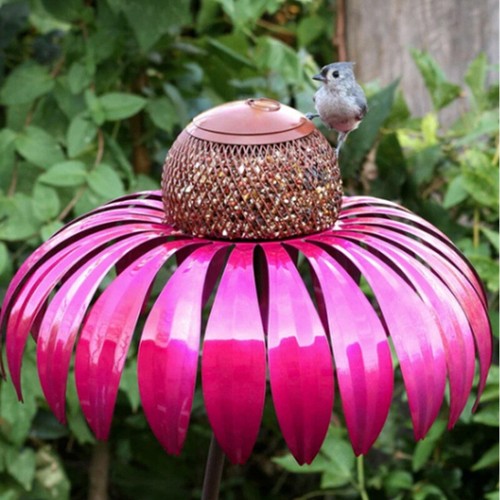 Outdoor Garden Art Metal Bird Feeder Bring Support
