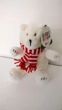 12”Polar Bear With Red White Stripes Scarf Stuffed Animal Plush Giggle Scape NWT