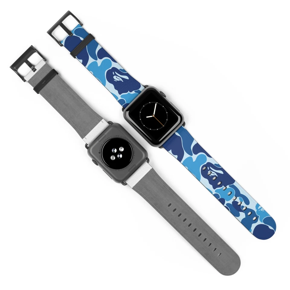 NEWCULTURECLUB Apple Watch Band Bape Blue Camo Camouflage Hypebeast Streetwear Faux Leather