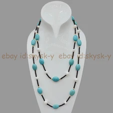 Natural 4mm Black Agate 13x18mm Turquoise 7-10mm White Pearl Necklace 36-100''