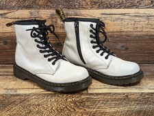 Dr Doc Martens 1460J Combat Boots Youth Size 1 White Leather Lace Up Side Zip