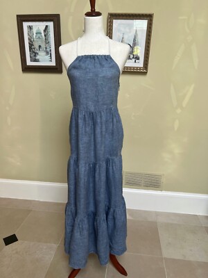 Liu Jo Junior Girl's Dress Blue Denim Linen Long Halter Neck sz. 16 Great cond