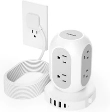 Power Strip Tower Surge Protector Multi Outlets 4 USB port Charging Station 10ft