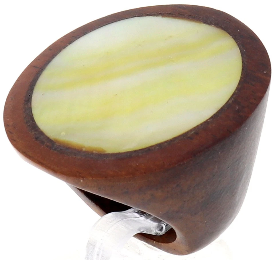 Holzring aus Suar Holz mit Gelber Perlmutt Dunkel Braun #008 - Bild 2 von 4