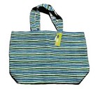 Rock Flower Paper Jute Tote Bag Shopper Blue Green Stripes Ocean  Reusable NWT