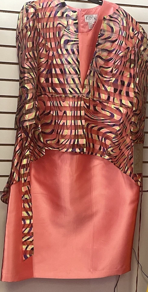 Traje de vestir Dorinda Clark Cole 2 piezas con chaqueta transparente con cinturón multicolor talla 14 Foto 2 de 4