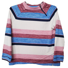 T by Talbots Cotton Blend Zip Mock Neck Striped Tulip Hem Pullover Sweatshirt L