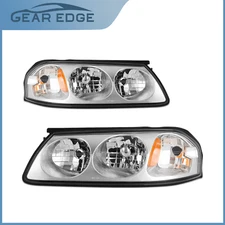 CHROME HOUSING HEADLIGHTS FOR 2000-2005 CHEVY IMPALA  AMBER HEADLAMPS LEFT+RIGHT