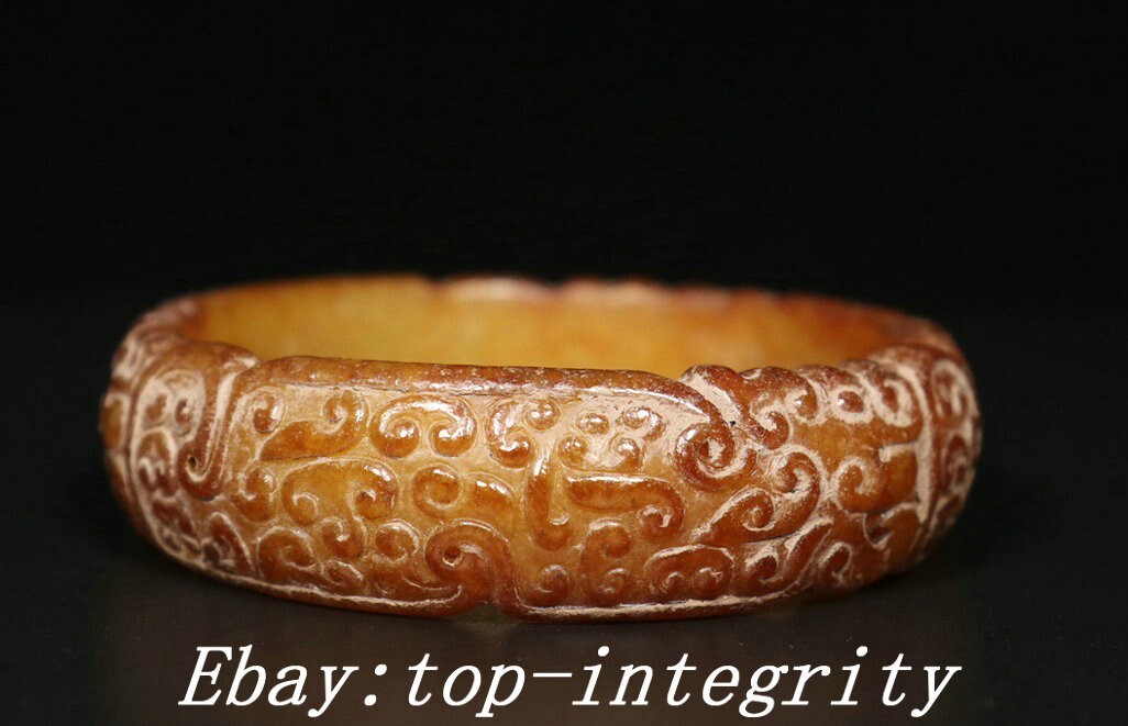 2.9 Inch Hetian Jade Dragon Beast Carved Bracelet Han Dynasty Style