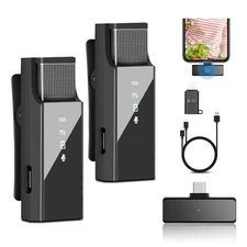 2 Lavalier Microphone Wireless Audio Video Recording Mini Mic For Android/iPhone