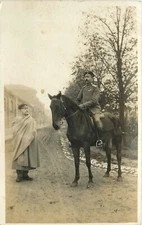 German Military horse Soldier 1918  roadside Scene Postcard RPPC 24-+7434