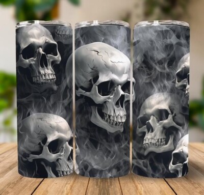 NOVELTY HORROR SKULL SMOKE DEAD 20 OZ STAINLESS STEEL TUMBLER CUP + LID & STRAW