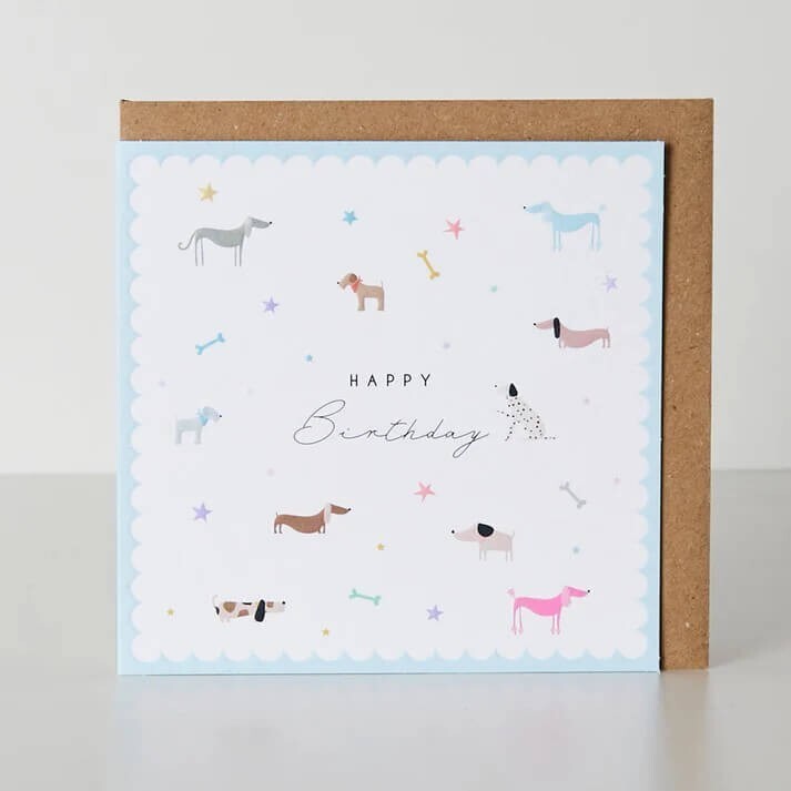 Fun Birthday Card Dogs Puppy – Cute Pastel Embossed Design Greeting Card