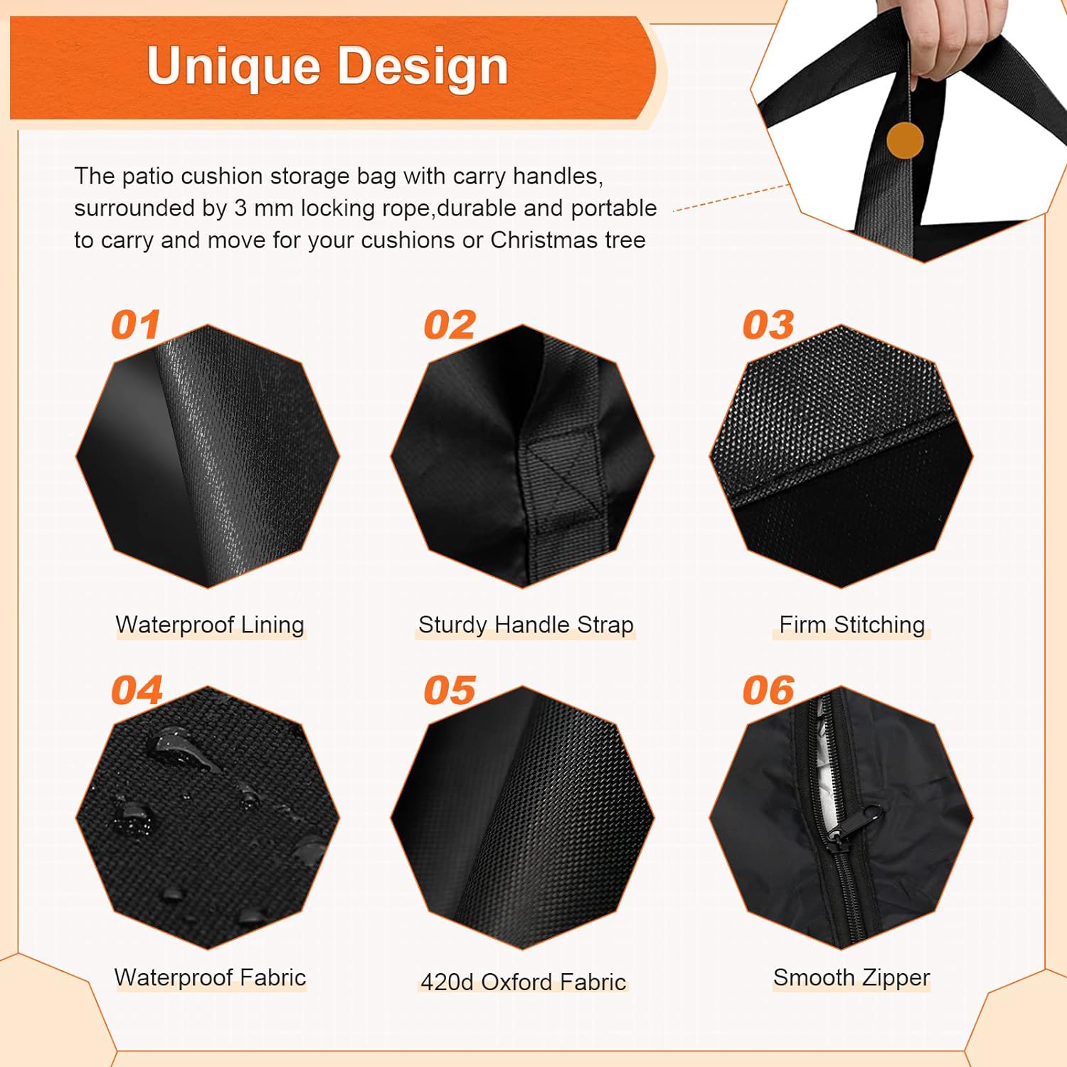 2 Pack Outdoor Cushion Storage Bag Waterproof Garden Rectanglar