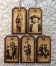  NEW  5 Handcrafted Wooden WILD WEST STYLE Hang Tags / Ornaments SetF