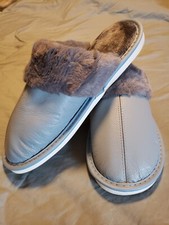 Blue womens leather winter slippers size 8