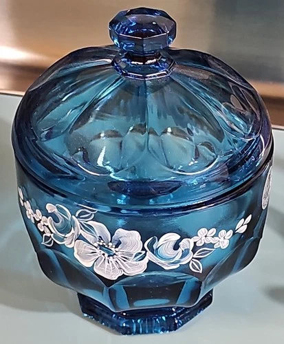QVC 2008 Fenton Colonial Covered Candy Dish Trinket Box Indigo Blue