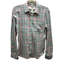 Aeropostale Womens Plaid Flannel Shirt M Pastel Pink Mint Soft Button Down NWT