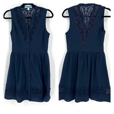 Dina Be Navy Black Dress Size XS sleeveless lace overlay Button Down