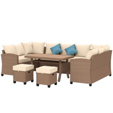 Outdoor 6PCS PE Rattan Patio Wicker Furniture Conversation Sofa Set with Cushion