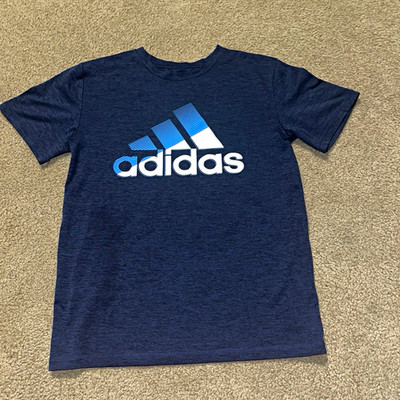 adidas Boys Blue Short Sleeve Crew Neck Logo Graphic T-Shirt 100% Poly M