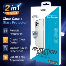 SKECH (iPhone 13 PRO MAX) Clear Case + Tempered Glass Screen Protector Cover