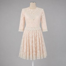 Vintage 70s Gunne Sax Floral Lace Mini Dress 6 Pink Coquette Fairy Cottage Boho