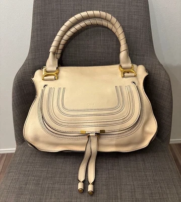Chloe Marcie Medium Leder 2-Wege Schultertasche Ivory Beige Gebraucht mit Sta... - Bild 1 von 4