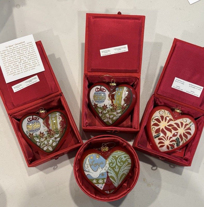 4 Pier One Li Bean Heart Shape Glass Ornaments