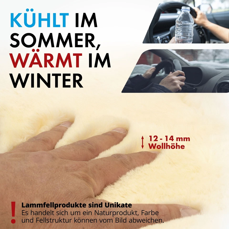 Lammfell Lenkradbezug Auto, Lenkradhülle, Lenkradschoner aus echtem Lammfell - Bild 3 von 4