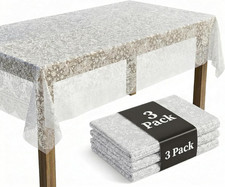 3Pcs White Lace Disposable Table Cloth 54"X54": Plastic Floral Table Cover, Squa