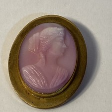 Vintage Pink Resin Cameo Old Oval Brooch Pin With C Clasp